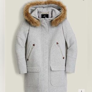 J Crew Chateau Parka Italian Stadium Cloth Wool Size 4 Petite Gray